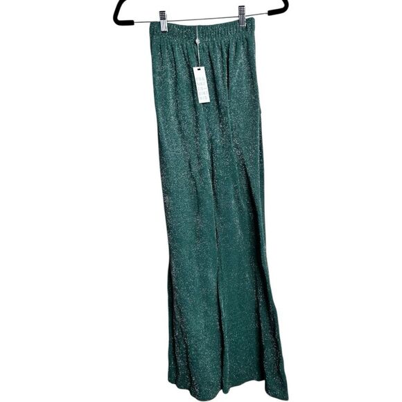 FRANKIES BIKINIS Johnson Terry Lurex Pant Mistletoe Green Flare Size L NWT - Picture 5 of 16